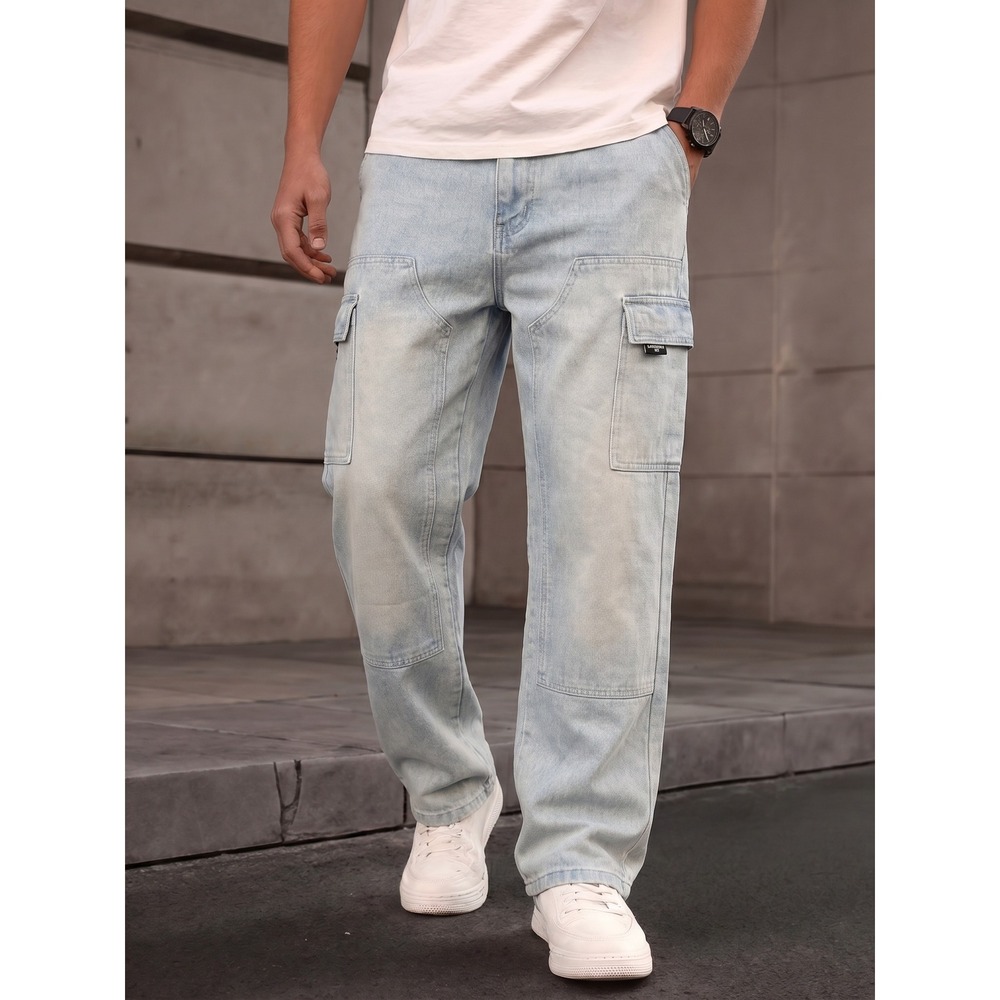 NEW Ecko Unltd Mens Size 30 Baggy Fit Cargo Jeans Light Indigo Wash W32xL31